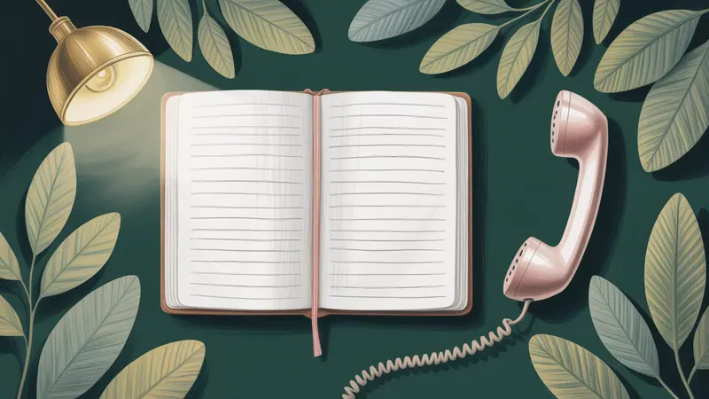 Editorial illustration of an open blank notebook, a telephone handset and a soft window light, suggesting a conversation and asking for support.