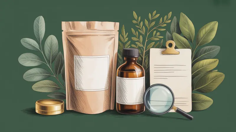 Illustration of unbranded containers and a magnifying glass for comparing product information.