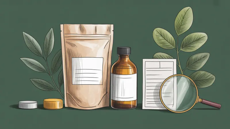 Illustration of unbranded containers and a magnifying glass for comparing product information.