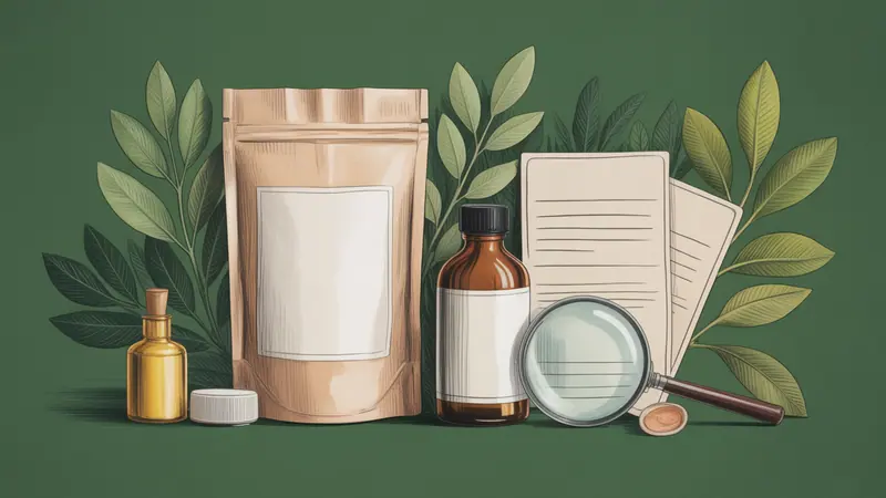 Illustration of unbranded containers and a magnifying glass for comparing product information.