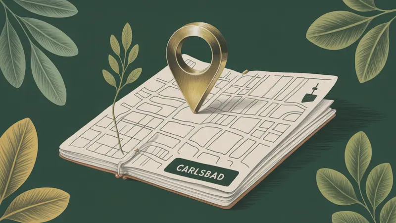 Stylized city map and botanical illustration for Carlsbad.