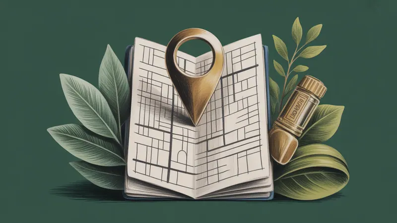 Stylized city map and botanical illustration for Highland Village.