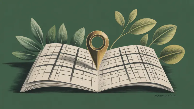 Stylized city map and botanical illustration for Honolulu.