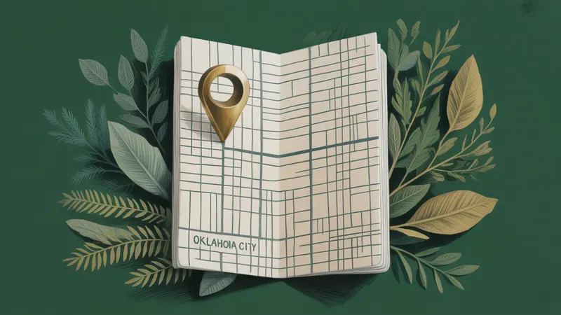 Stylized city map and botanical illustration for Oklahoma City.