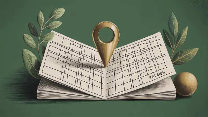 Stylized city map and botanical illustration for Raleigh.