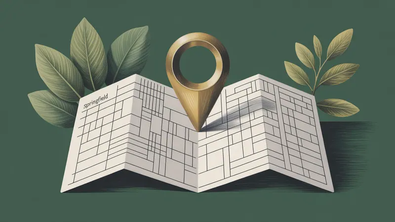 Stylized city map and botanical illustration for Springfield.